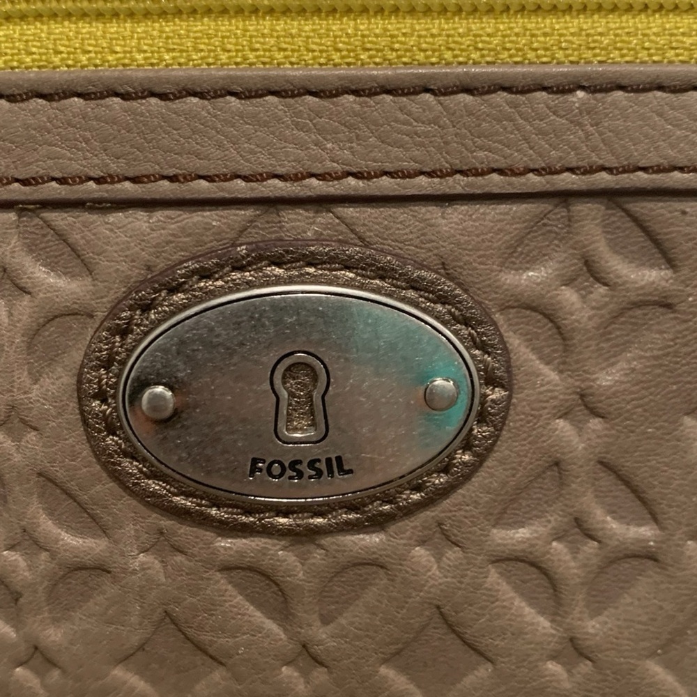Fossil Taupe and Yellow Embossed Wristlet - Picture 3 of 6